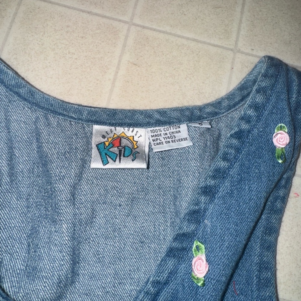 Kids Denim Dress with Floral Embroidery